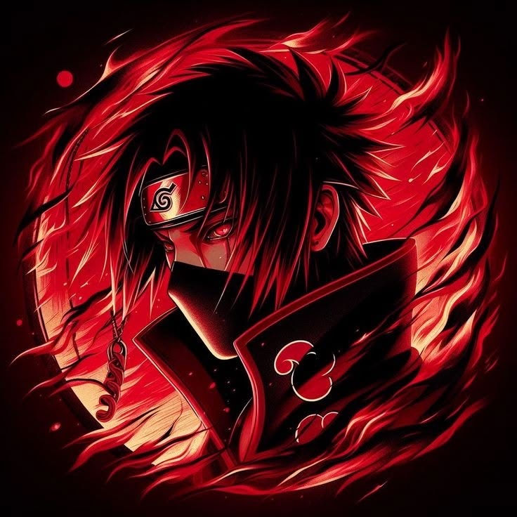Diamond painting of Itachi in warm flames